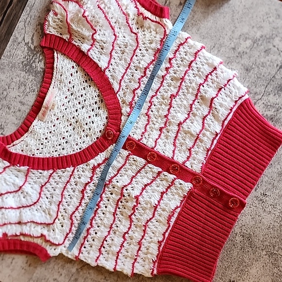 Betsey Johnson crochet knit short cardigan vintage red and white color size S - Picture 12 of 16